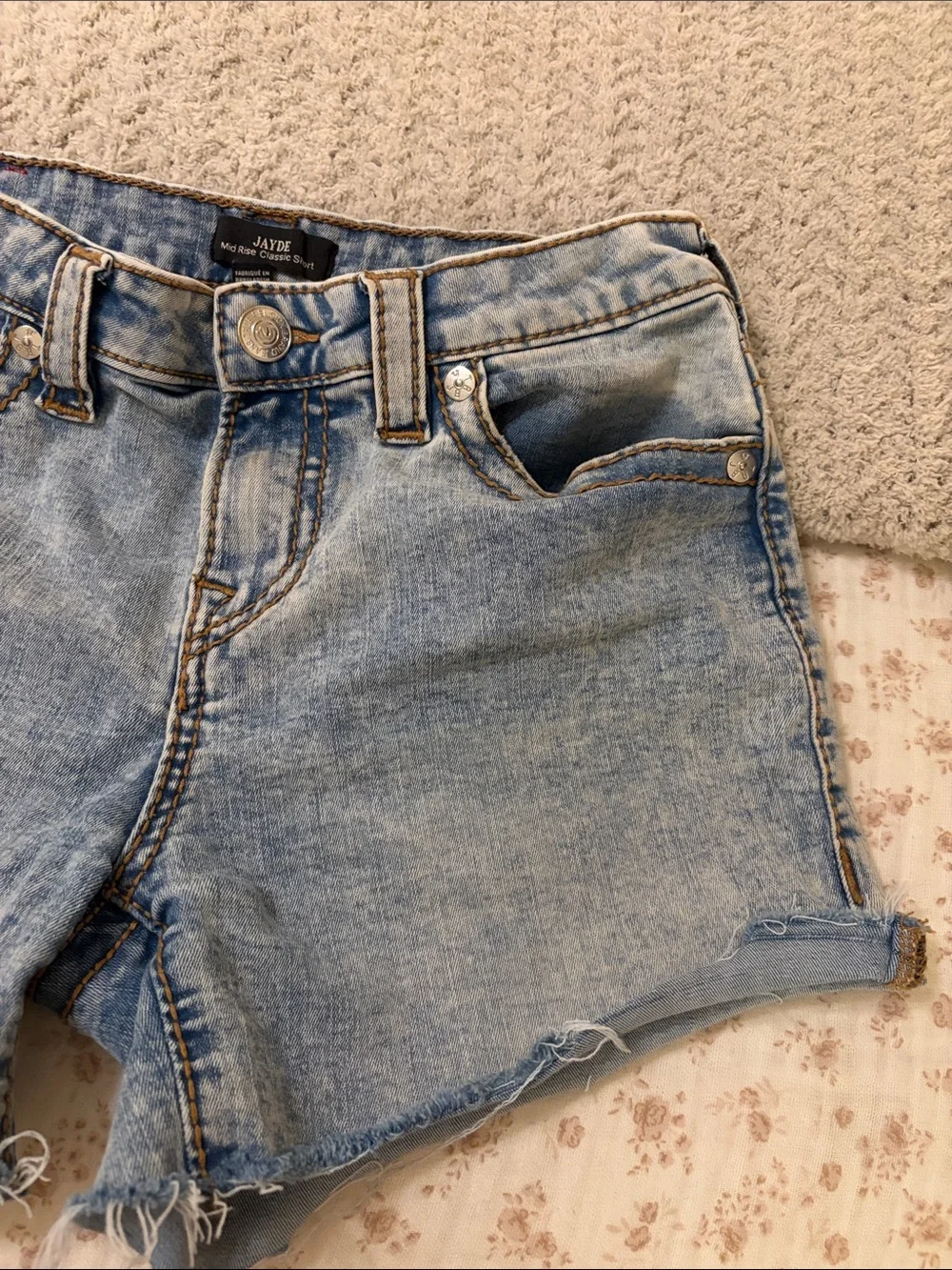 True Religion Light Blue Distressed Denim Shorts